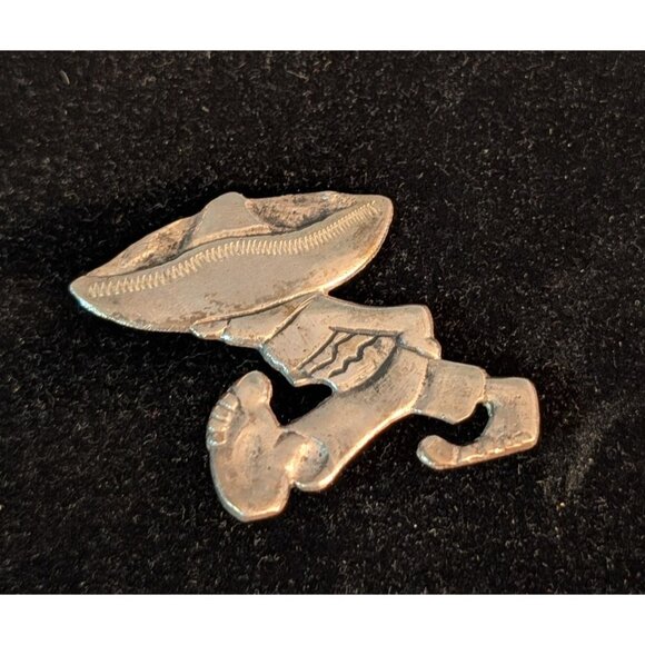 Vintage Mexican Sterling Silver Sombrero Man Brooch Unique Walking Figure Pin - Picture 7 of 13